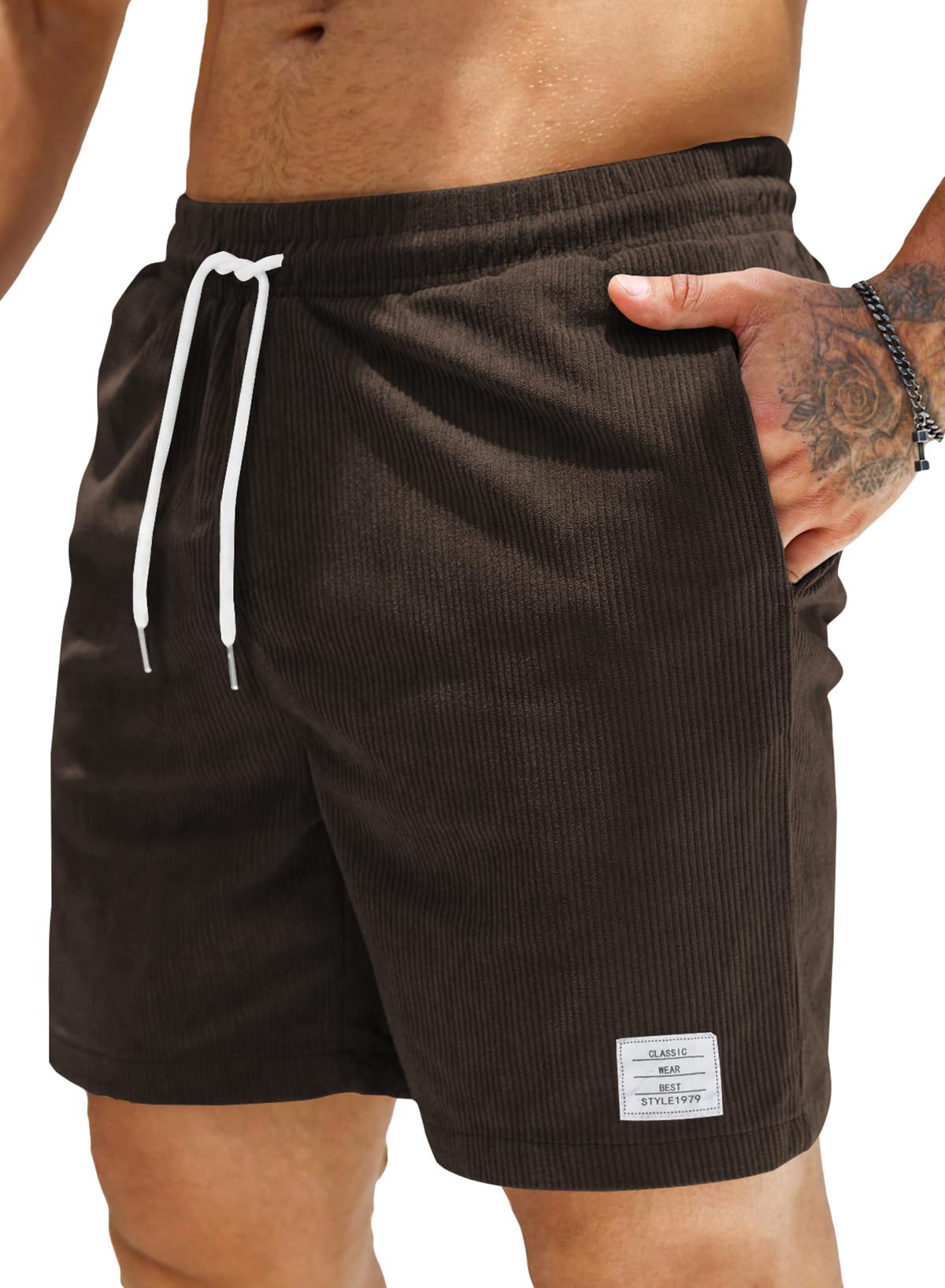 JMIERR Corduroy Shorts Herren Sommer Freizeit Leinen Stretch Baumwolle Elastische Taille mit Taschen