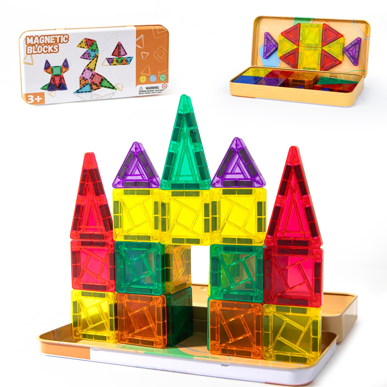 Riswistoy Mini Magnetic Tiles 26 Piece - Magnetic Blocks Travel Set, Magnet Building Tiles, Ideal Activities Travel Toys for Kids, Building Construction Set for On - the - Go Fun