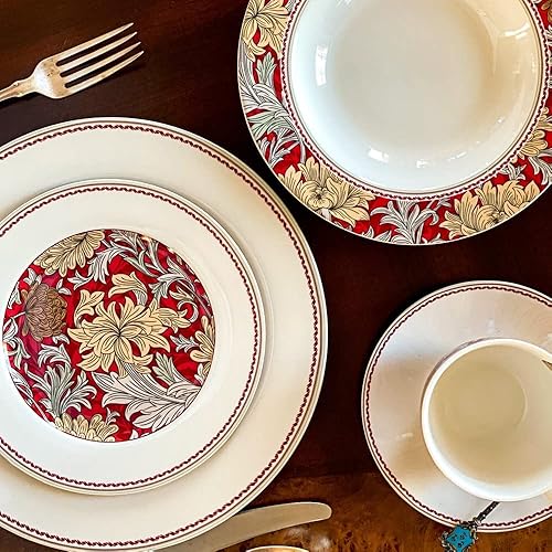 Miniatura 3 de STP J-217528 - Vajilla de porcelana para 4, Morris' Garden, porcelana de hueso, platos llanos, cuencos, platos de postre, tazas con platillo, 20