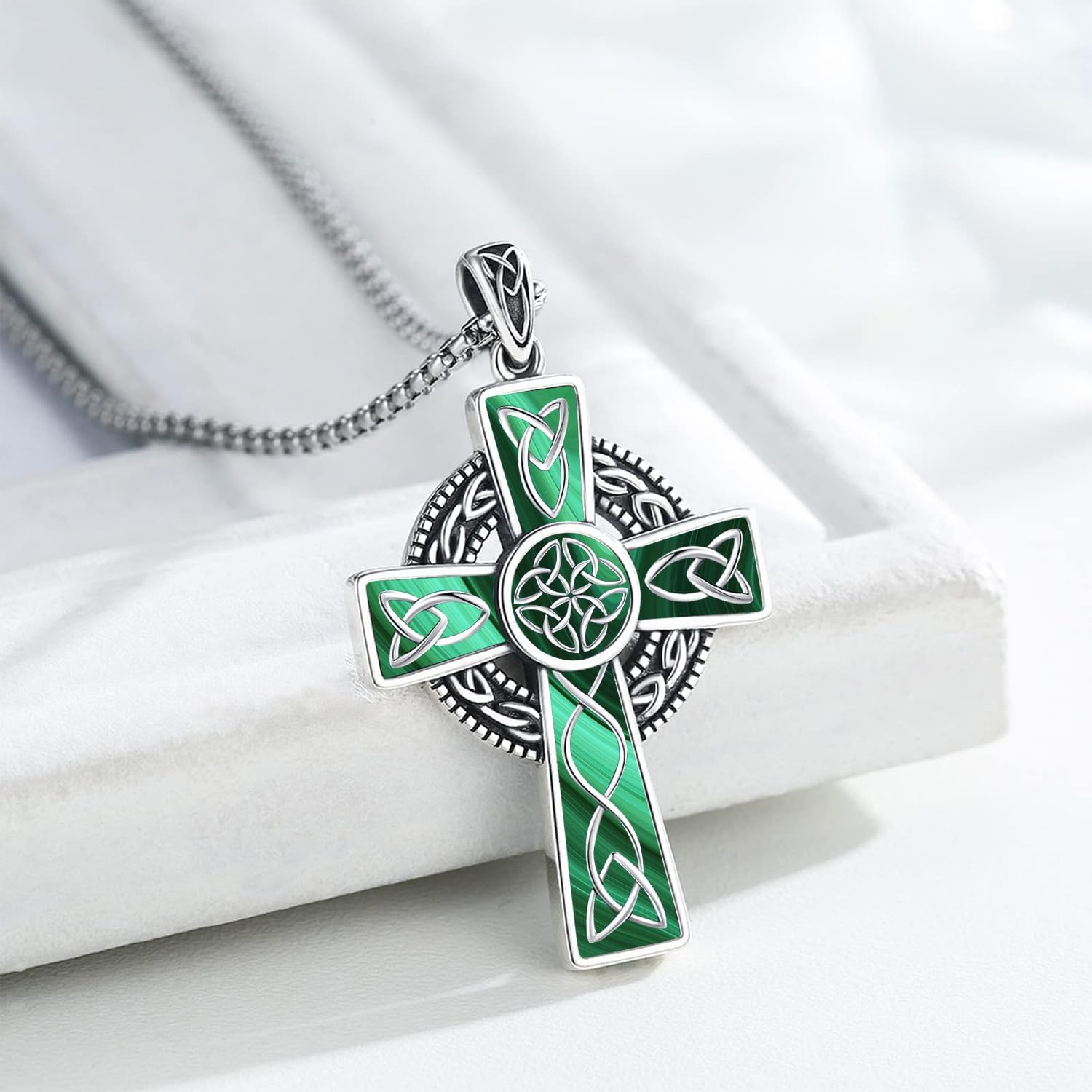 Midir&Etain Celtic Cross Necklace 925 Sterling Silver Cross Pendant Necklace Celtic Viking Irish Jewelry Religious Protective Gift for Men Women - Image 2