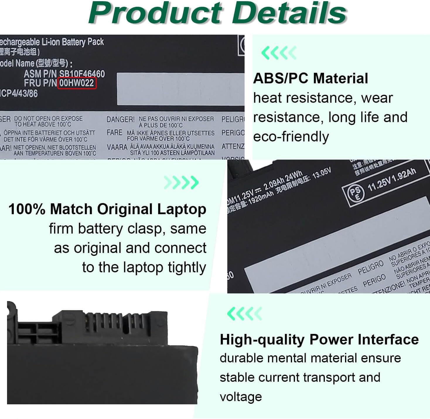 DMKAOLLK 24Wh 00HW022 SB10F46460 Battery for Lenovo ThinkPad T460s T470s Series 00HW023 SB10F46461 00HW036 SB10F46474 00HW037 SB10F46475 11.25V 2090mAh