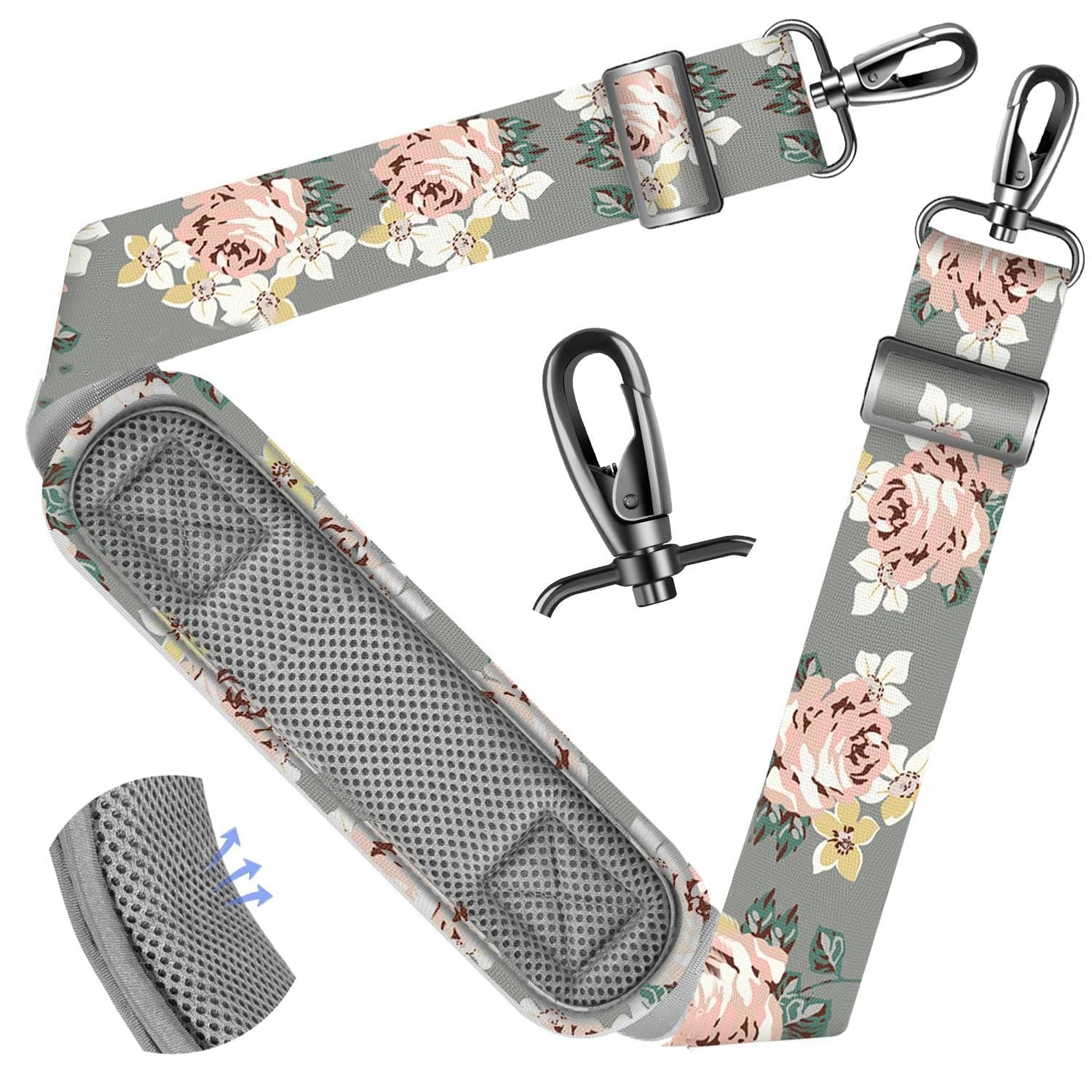 ZINZ Shoulder Strap - 59 Inch Universal Heavy-duty Adjustable Strap with Ultra-thick Fixed Breathable Pad for Laptop, Gym, Camera Bag and More -Gray Rose