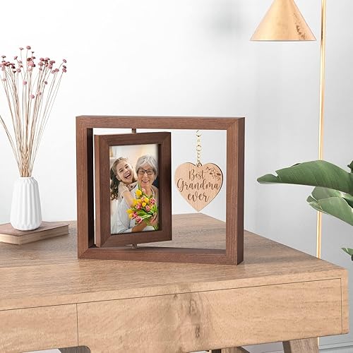 Miniatura 5 de Marco de fotos giratorio para nietos de 4 x 6 pulgadas, regalo para abuela de nieta y nieto, mesa