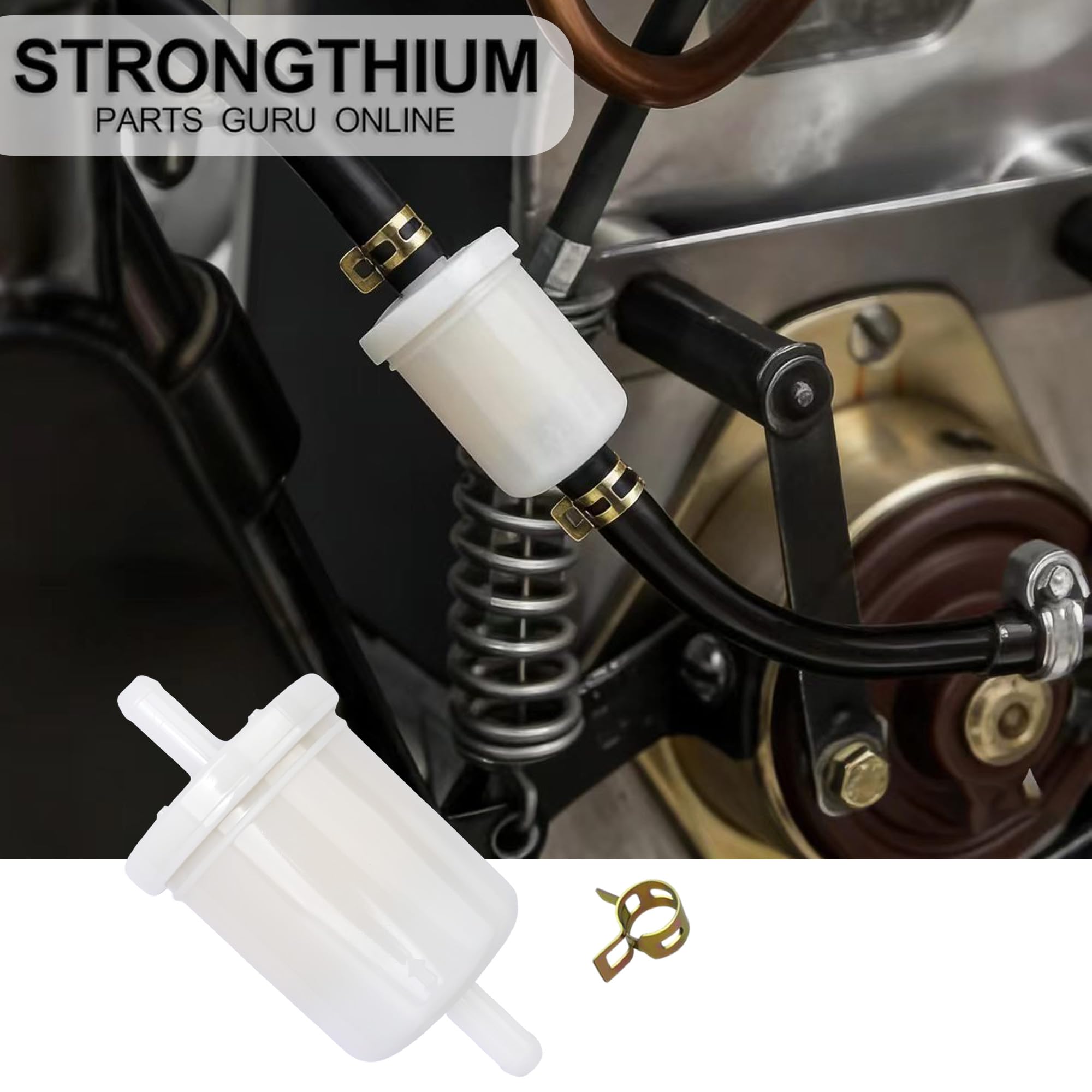 Strongthium Filtr Paliwa 5/16 12581-43012 do Traktorka Kosiarki Kubota BX23S BX24 BX25 BX2200 GR2100 ZD1211 RTV900 Zestaw Serwisowy z Zaciskami 2 Sztuki