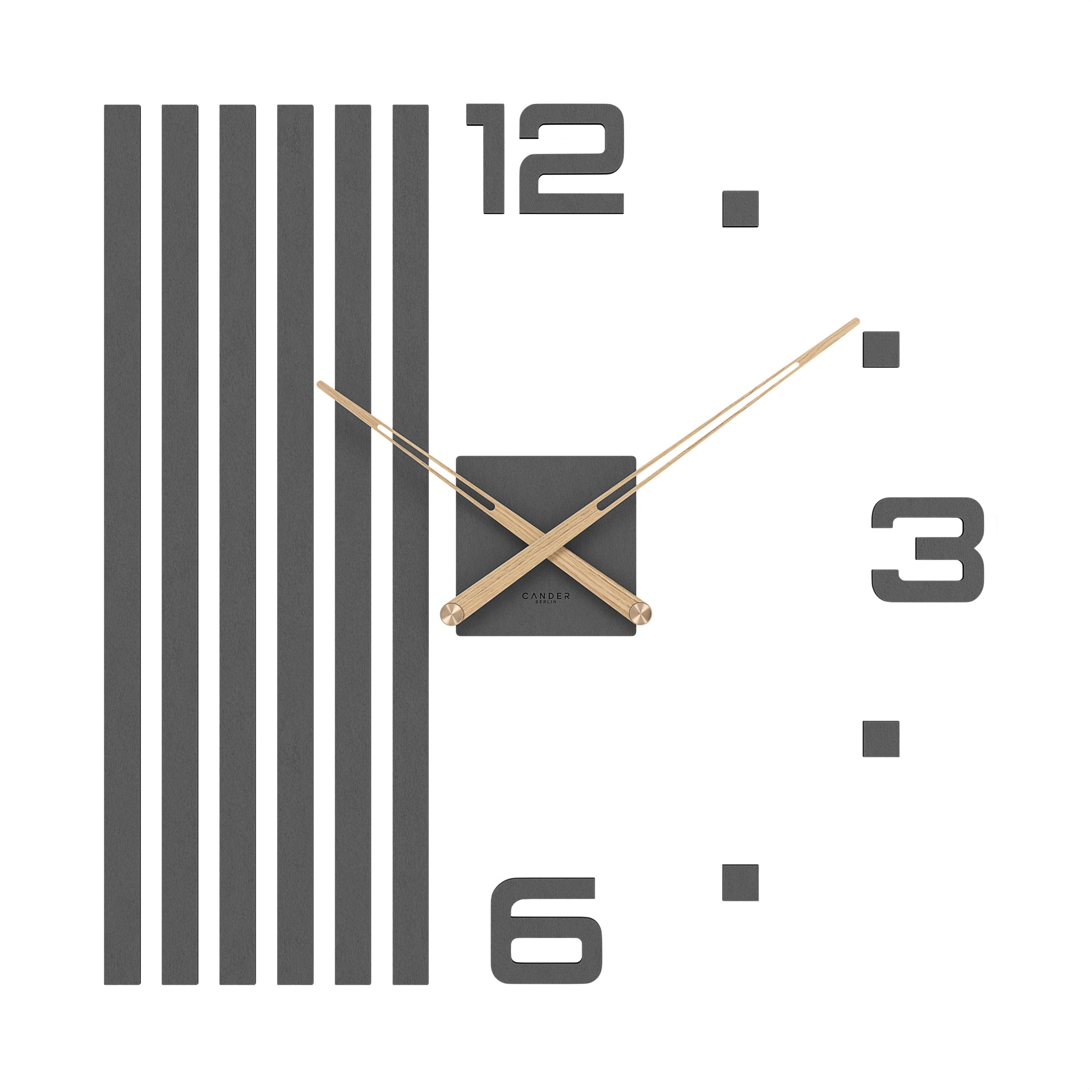 Cander Berlin MNU 2660 P XXL Reloj de pared silencioso 60 cm MDF Salón analógico sin tictac Adhesivo de pared gris antracita