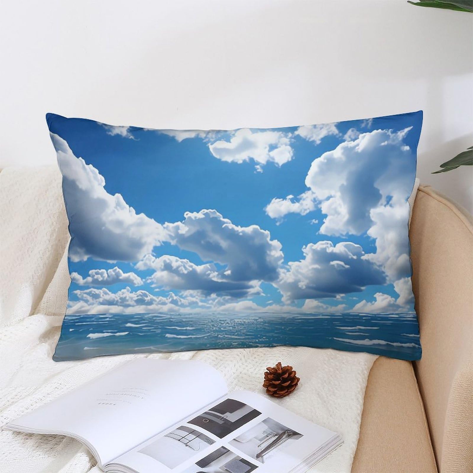 NTVOWPZO Decoration Throw Pillow Covers 12 "x20 Pillowcases Covers Ocean and White Cloud Soft Pillowcases Modern Farmhouse Home Decor Sofa Cushions Covers for Couch Bed Living Room