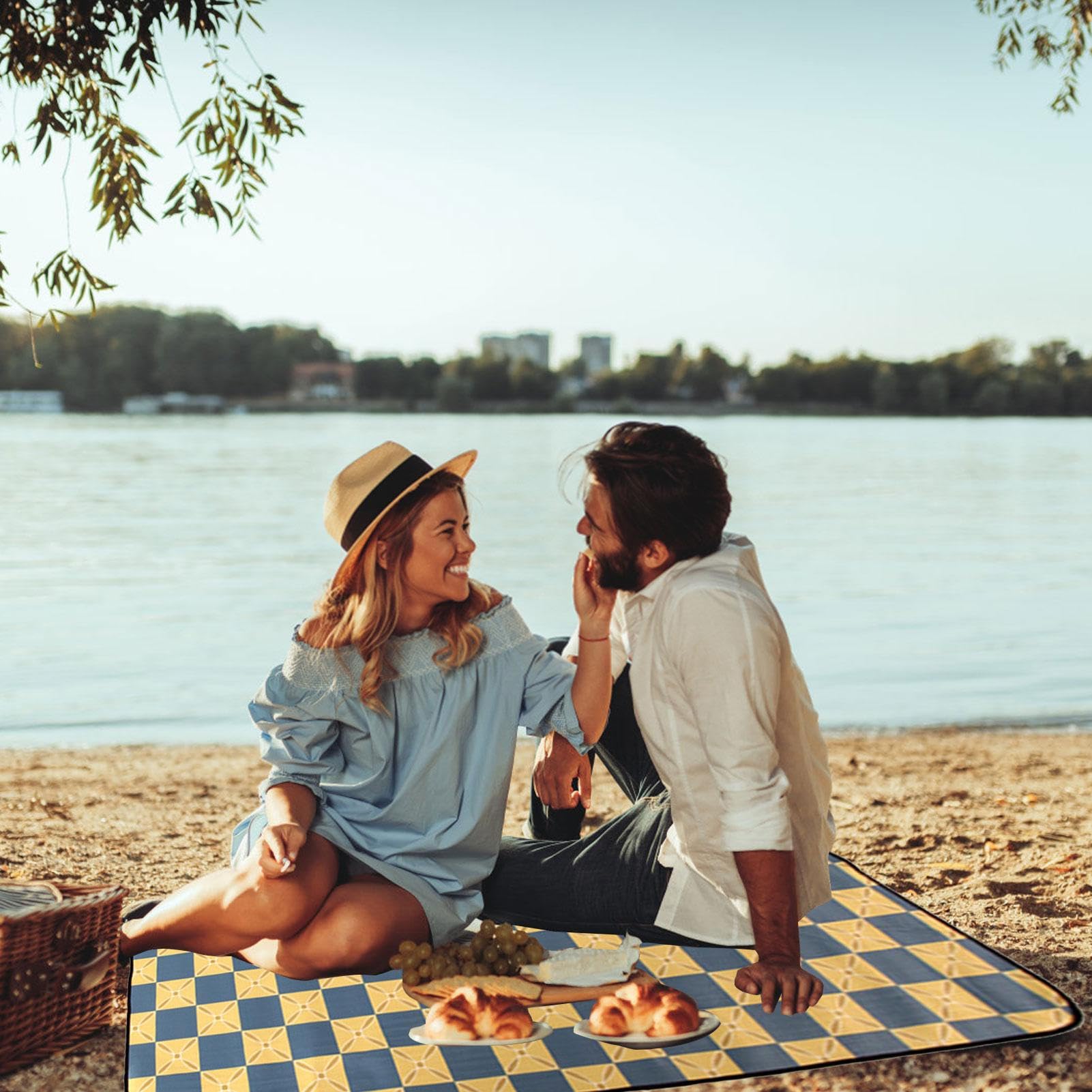 Coperta da picnic – Tappetino in paglia stile etnico per spiaggia | Coperta antisabbia, impermeabile, grande tappetino da spiaggia, compatto e ad asciugatura rapida per esterni