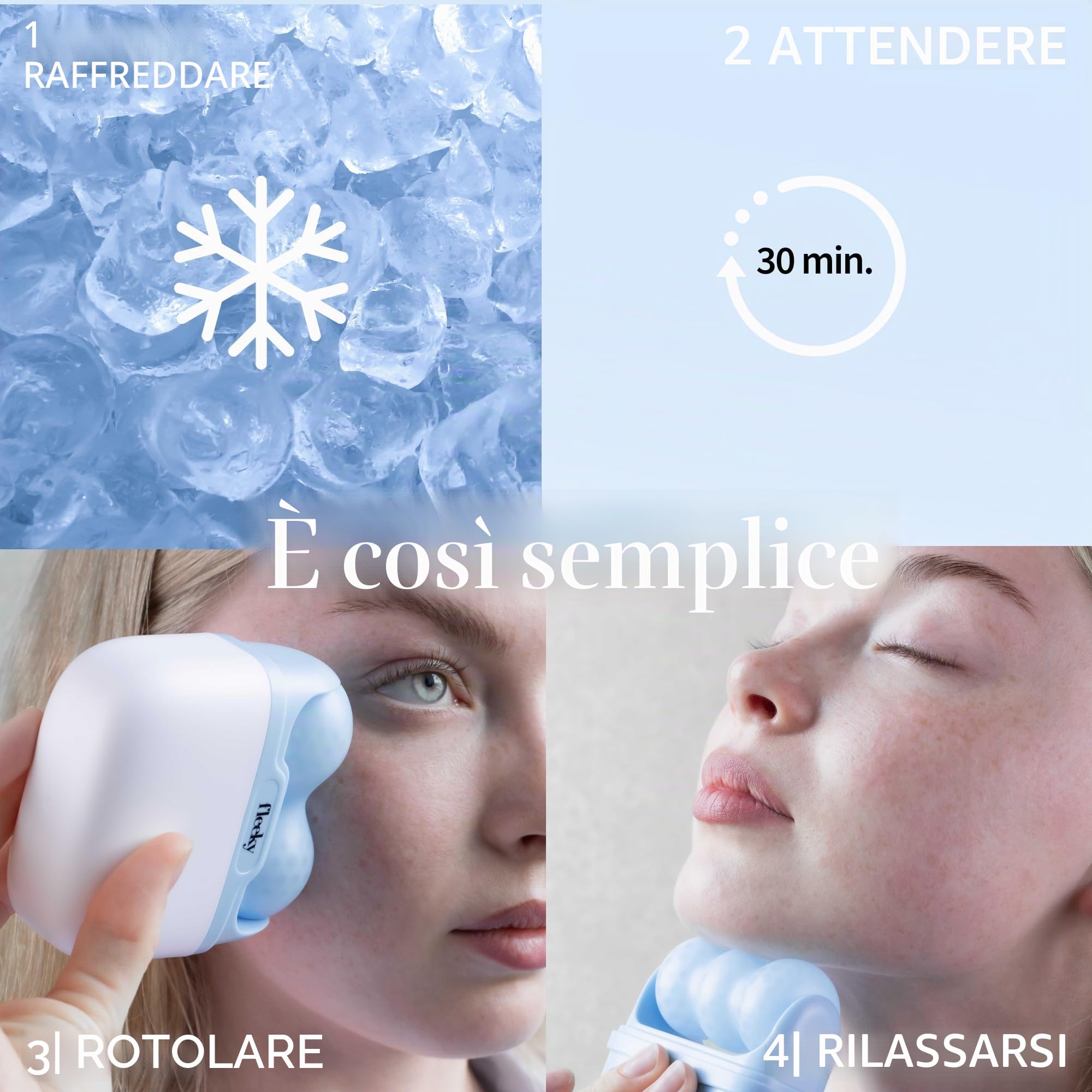 FLEEKY Ice Roller Face – Rullo per ghiaccio contro borse e rughe – Rullo per massaggio viso anti-invecchiamento, tonificazione del viso & Face Icing – Ideale per viaggiare