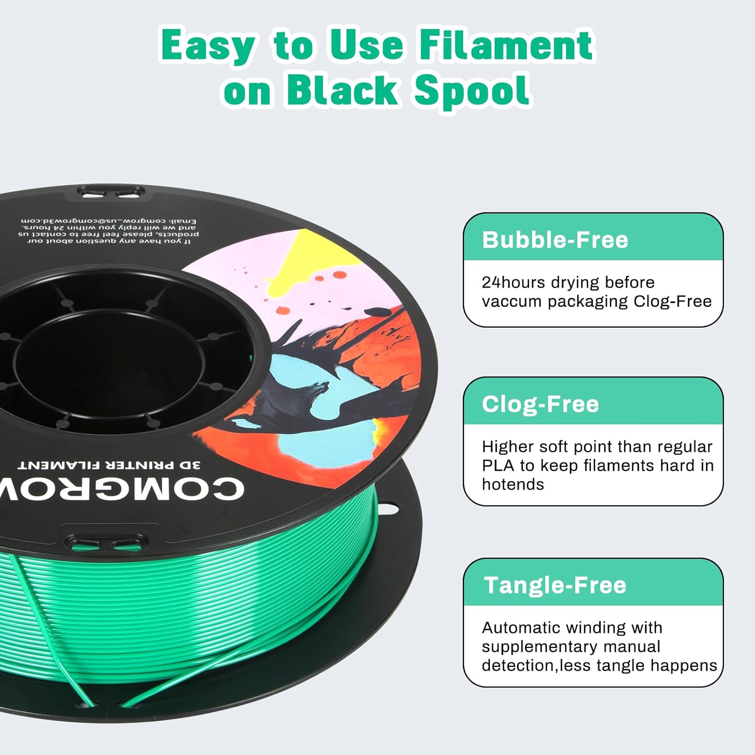 Comgrow PETG 3D Printer Filament 1.75mm, High Precision and Tough 3D Printer Filament 1kg (2.2LBS) Fit Most 3D Printers Pine Green and Tri-Colors Silk PLA 3D Printer Filament 1KG