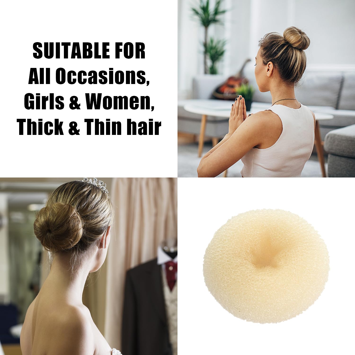 CORTNEY Ciambella per Chignon Set, 6 Pezzi Beige Chignon a Ciambella, 30 Forcine per Capelli Biondi a Forma di U, per Acconciature Ciambella Chignon Capelli, Ballerine Bambini Ragazze e Donne