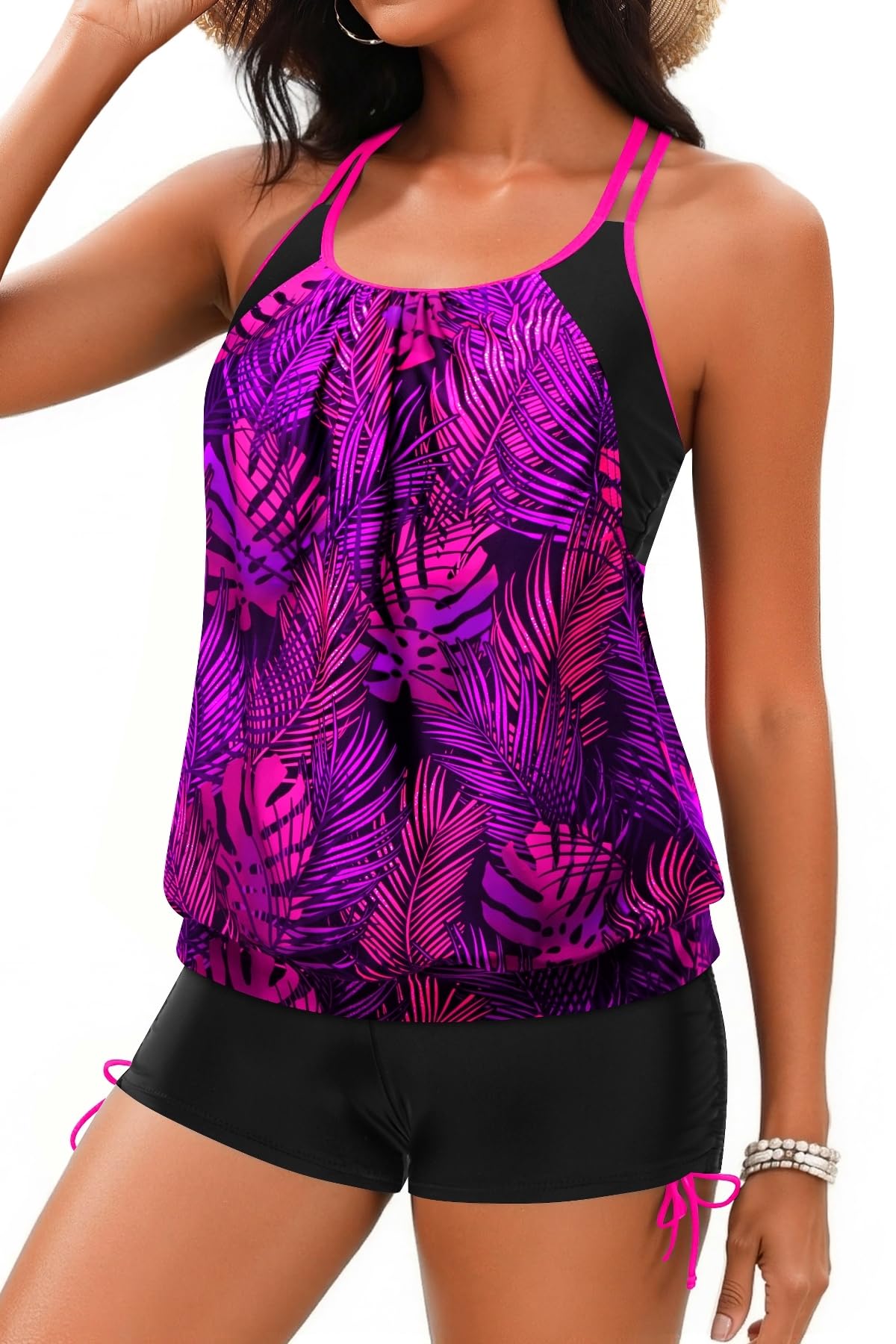 Holipick Womens 2 Piece Tankini Swimsuit Blouson Tummy Control Bathing Suit