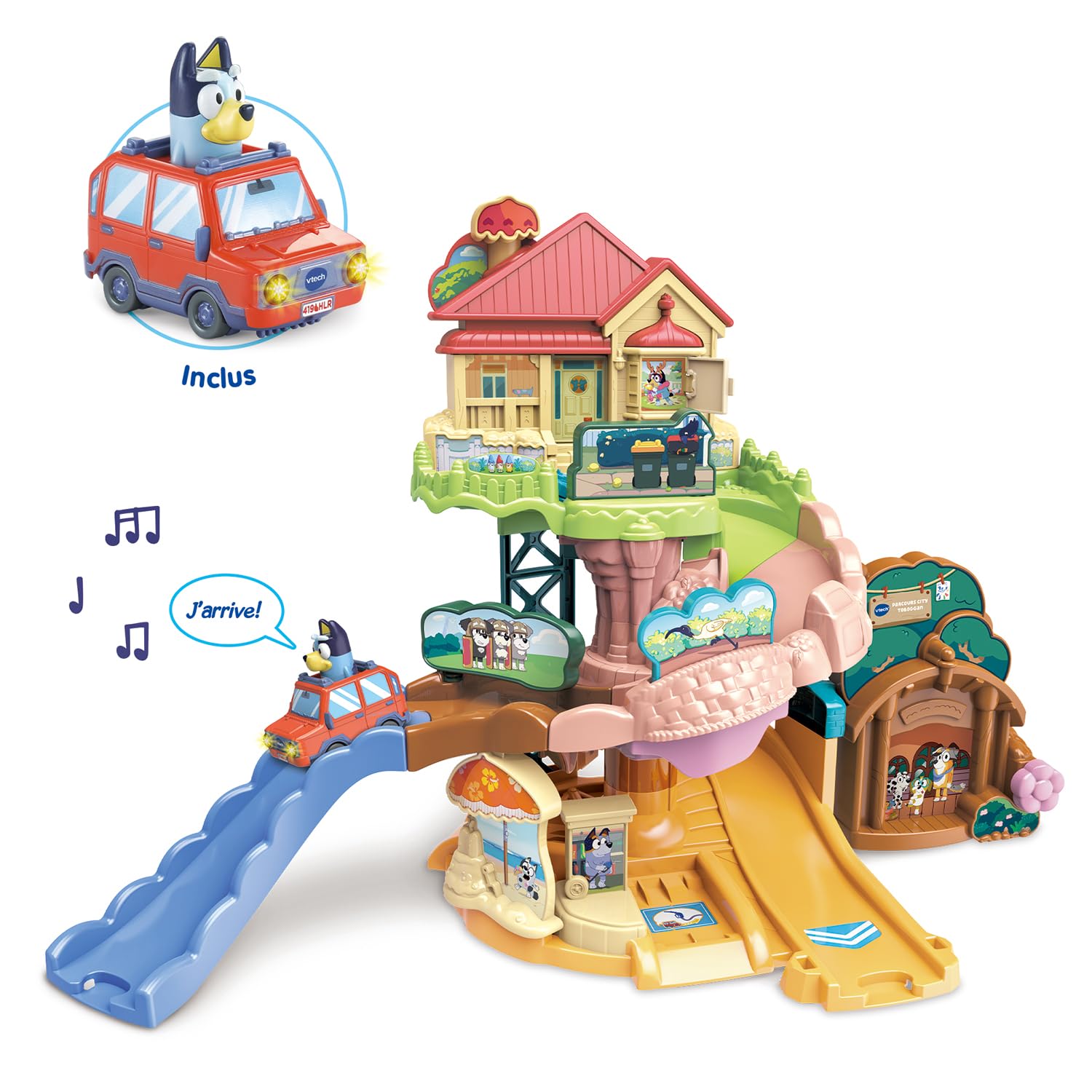VTech Tut Tut Bolides Bluey Parcours City Toboggan, Circuit Voiture Enfant