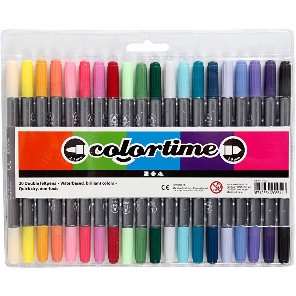 Creativ Colortime Double-Ended Felt Tip Pens Assorted PASTEL Colours - Pack of 20