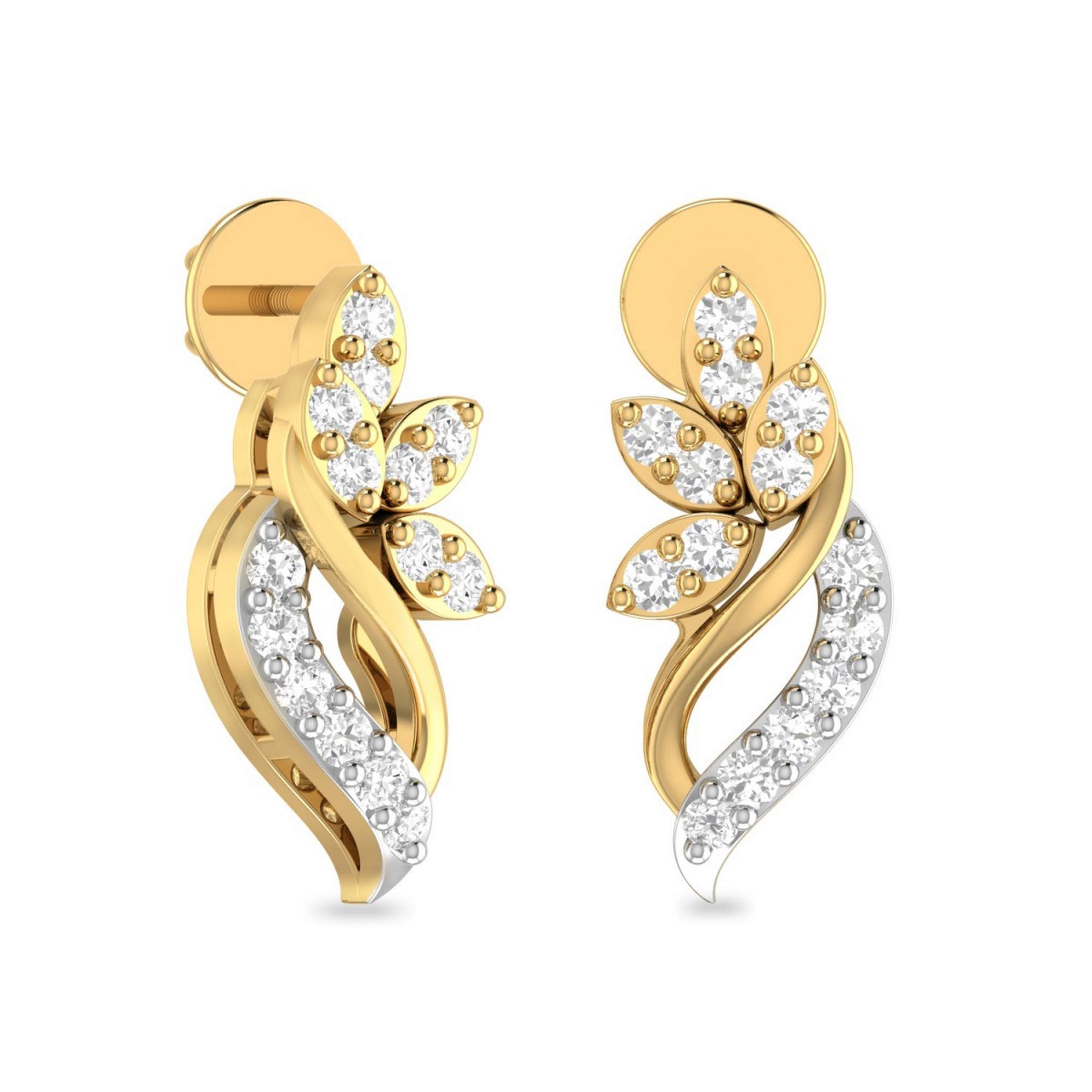 Yellow Gold and Diamond Stud Earrings for Women-image-48