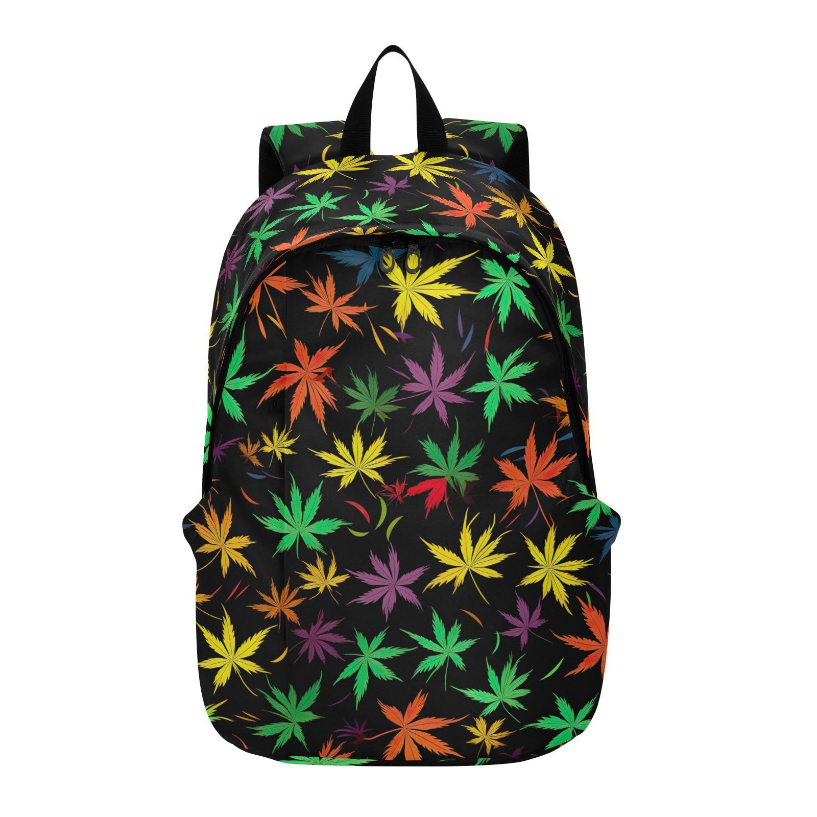 MCHIVER Travel Backpack Colourful Leaves Black Casual Daypack Backpacks Lightweight Carry on Bag Water Resistant Hiking Backpack for Women and Men