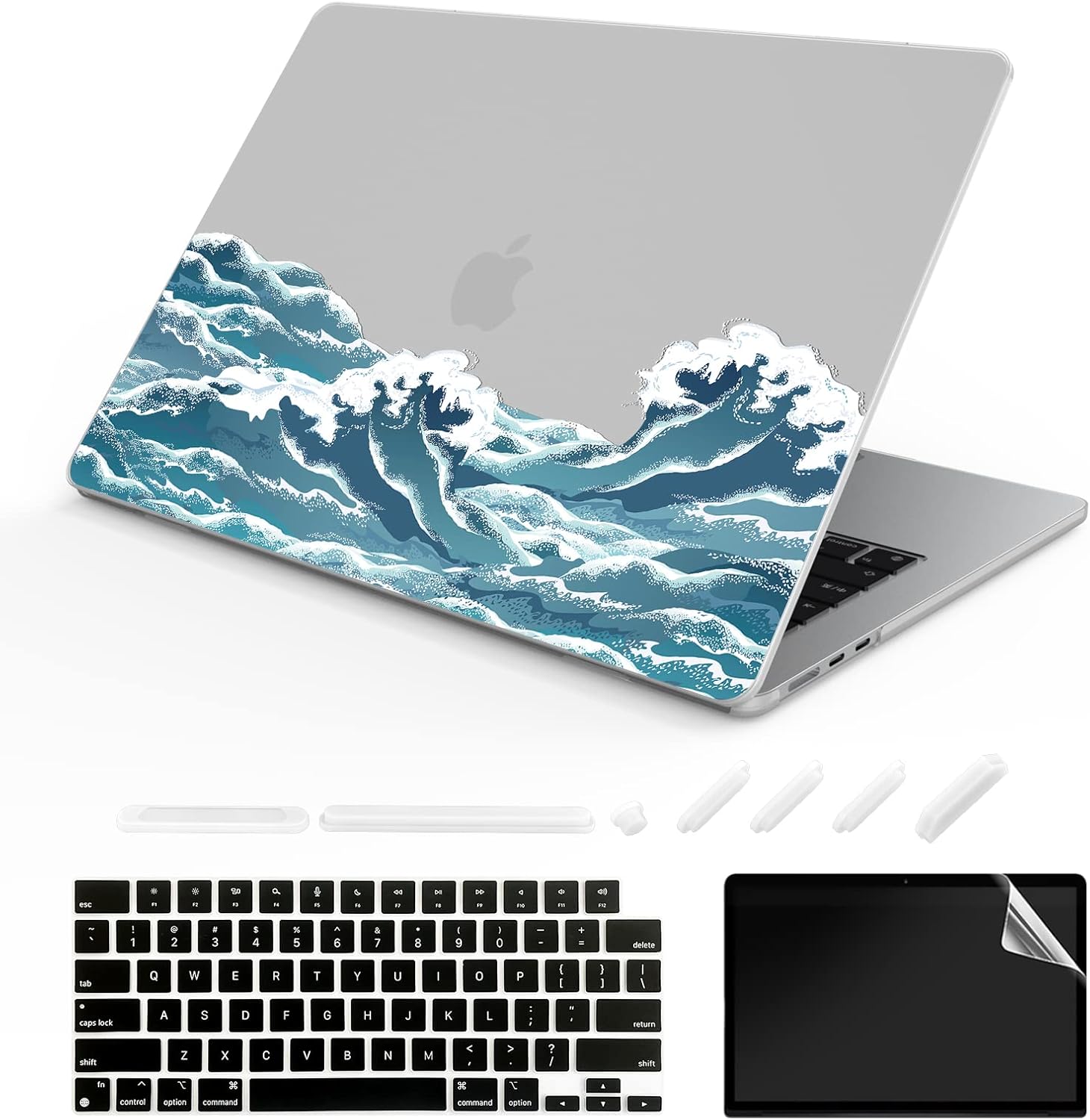 Suitable for MacBook Air 13.6 inch Case 2022 Release Model: A2681 M2 Chip, Printed Pattern Plastic Matte Hard Shell & Laptop Sleeve & Keyboard Cover for Mac Air 13.6, Waves 5