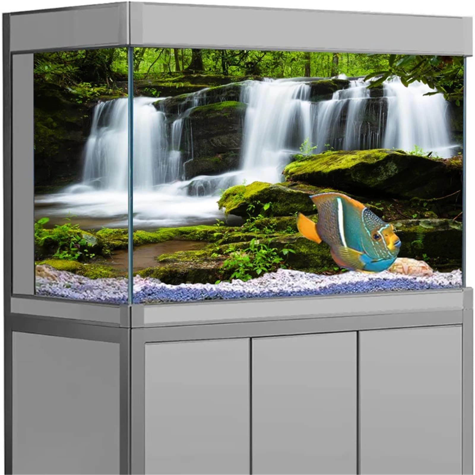Fond Aquarium Affiche de Fond d'aquarium 3D | Autocollant adhésif en PVC, arrière-plan de cascade d'aquarium, plantes de mer d'océan(WHITE,40x80cm)