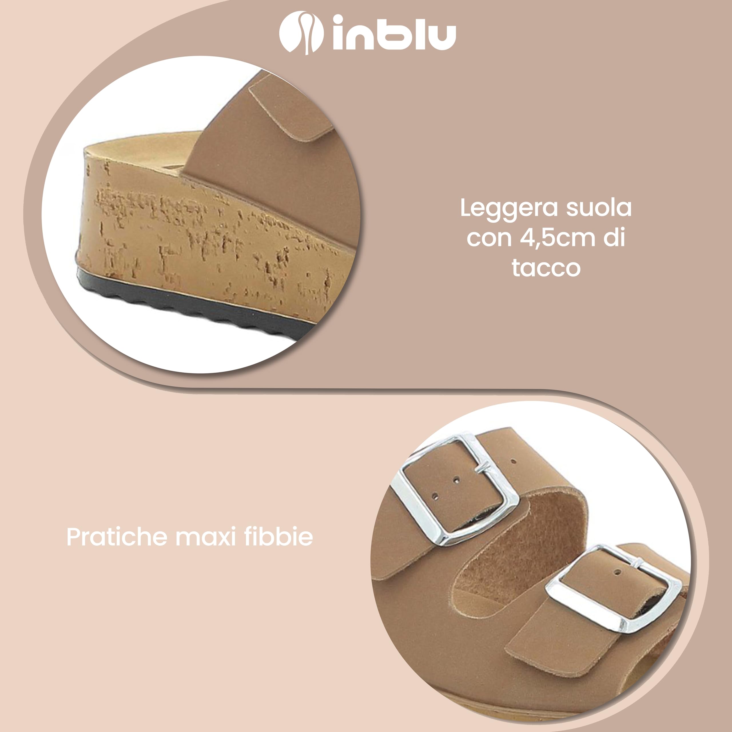 inblu Ciabatte Donna Doppia Fascia Con Fibbie Regolabili, Plantare In Pelle Sandali a ciabattaDonna