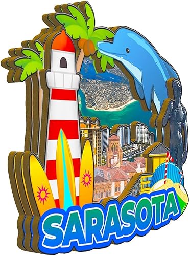 Miniatura 2 de Imán de madera para nevera de Sarasota Florida USA Monumentos 3D de viaje coleccionables, recuerdos decorativos hechos a mano -1568