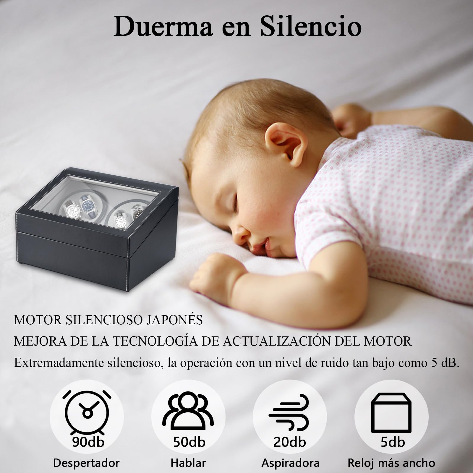 Caja de Carga automática Ultra silenciosa para Relojes de Lujo Caja de Reloj de Cuerda automática para 4 Relojes de Pulsera Relojes mecánicos automáticos