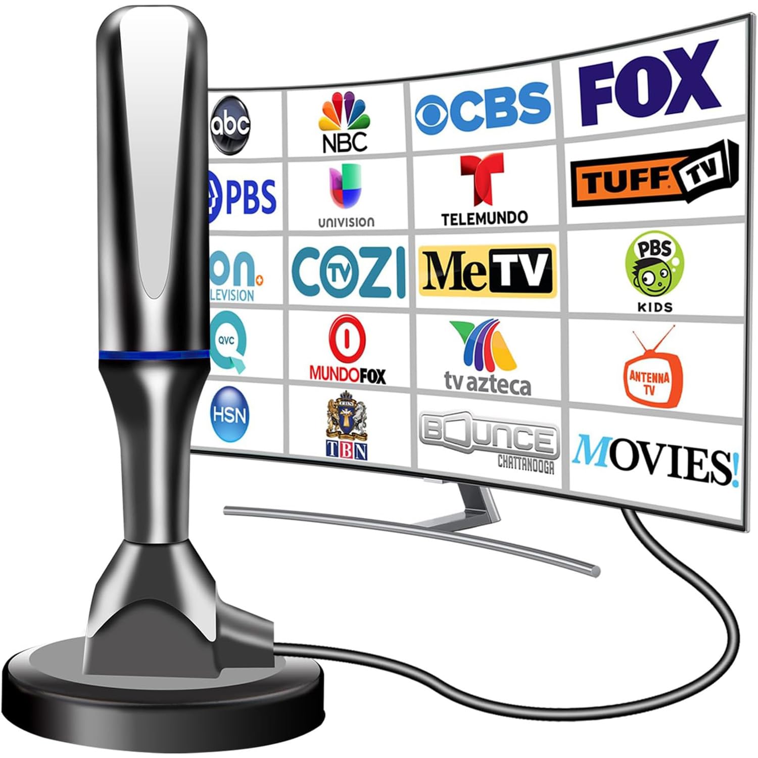 Antena digital para TV inteligente en interiores, base magnética fuerte y antena de TV de hoja de hierro para interior para una fácil instalación, antena HD de recepción de largo alcance para