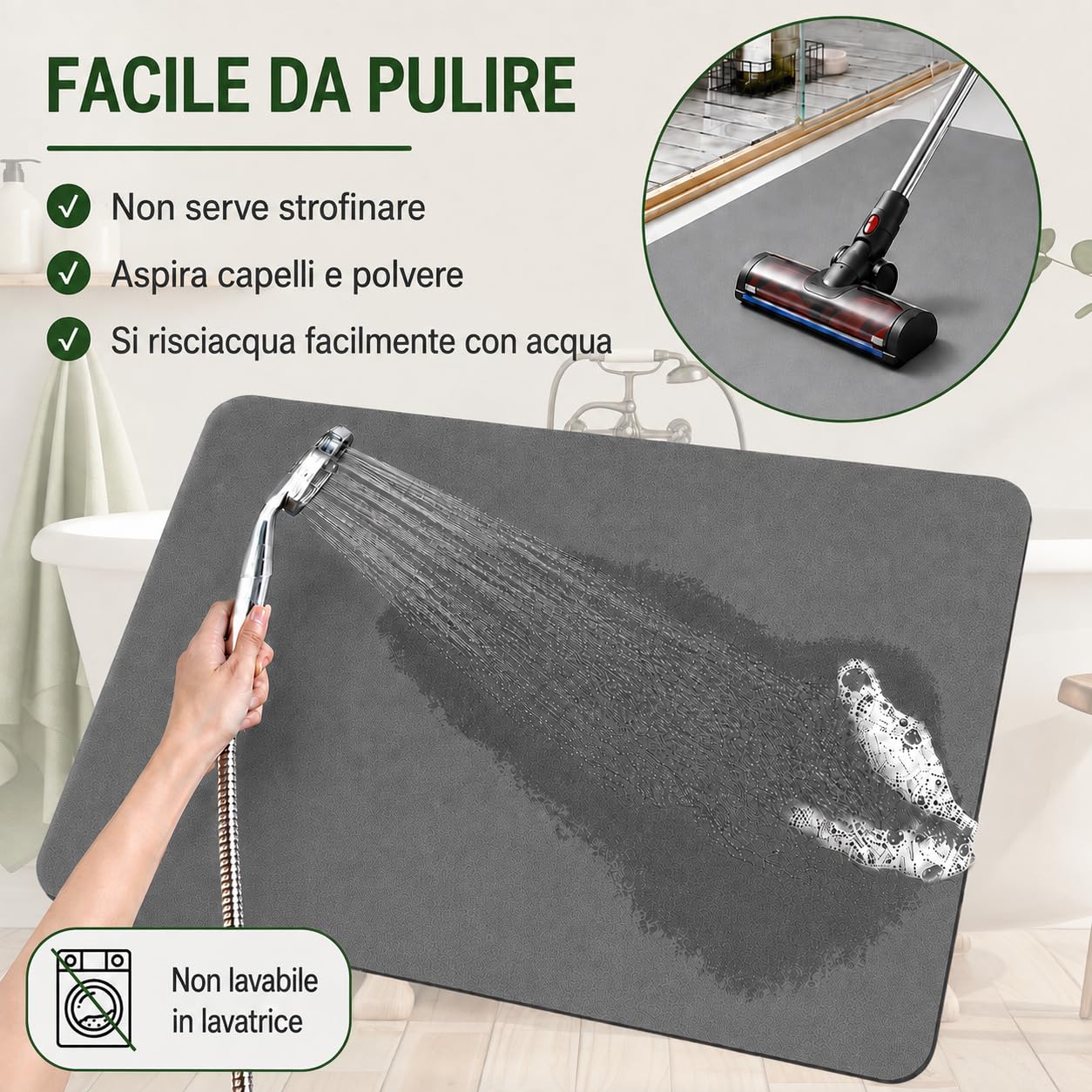 Set 2 Tappeto Bagno e Doccia Assorbente 40x60+60x120cm | Alta Assorbenza, Superficie Antiscivolo, Uso Bagno e Doccia, Materiale Diatomite, Design Compatto