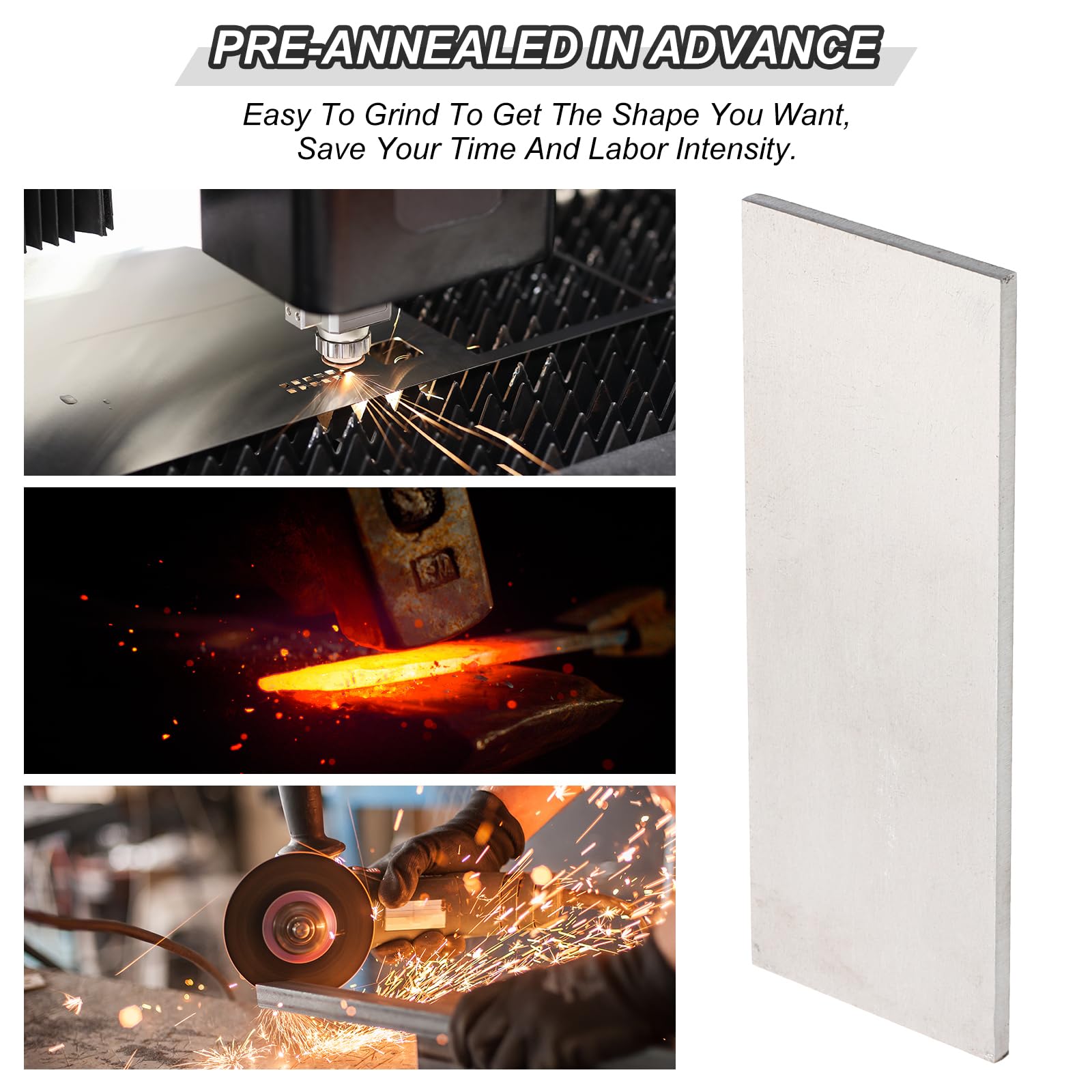 PATIKIL Barra Plana de Acero 1095, 10pcs, 102x38x3mm(L*An*G) Material para Fabricación de Cuchillos para Bricolaje en Blanco Hoja Metal, Profesional y Aficionado Uso, Negro