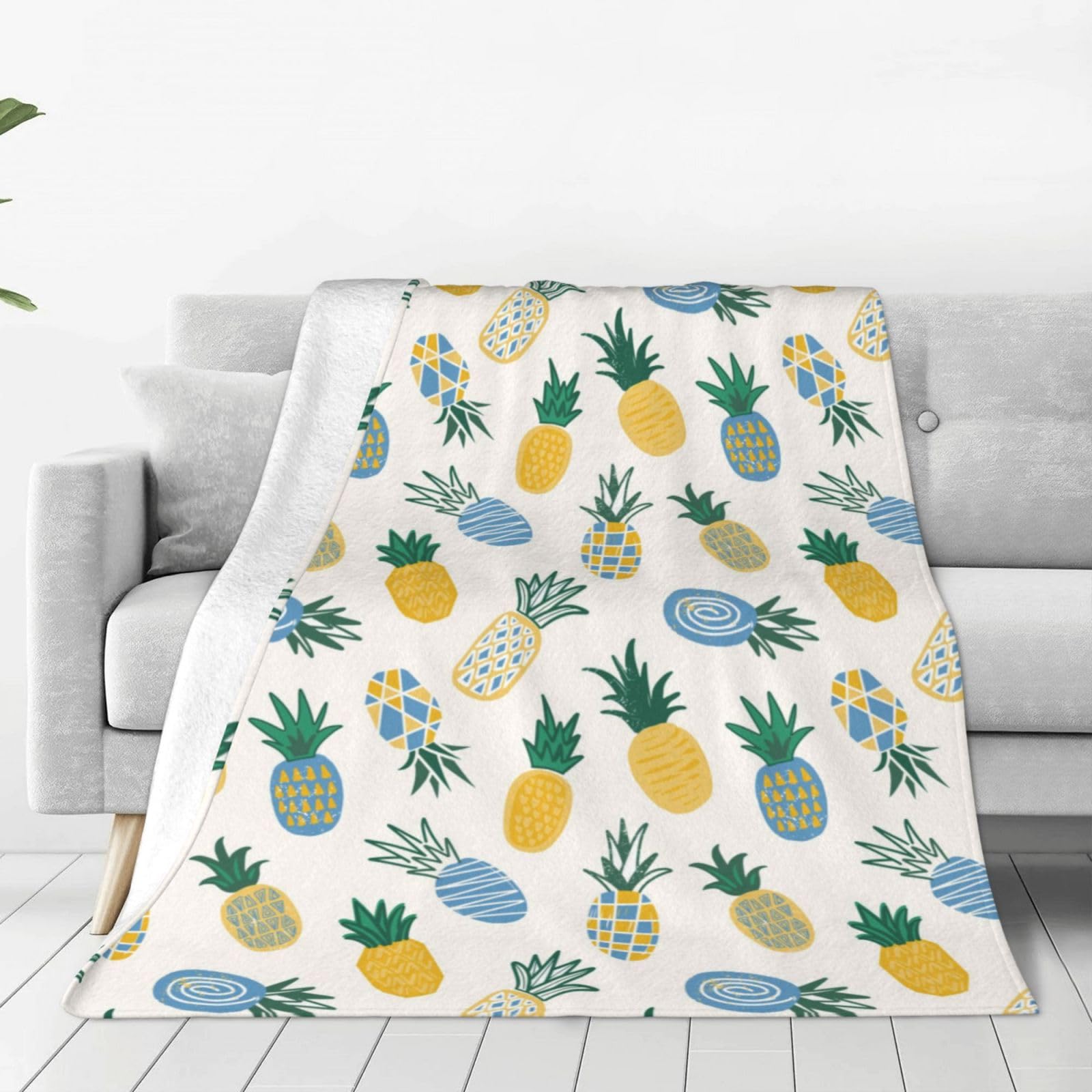 Couverture polaire ananas en flanelle douce pour lit et canapé 152x127 cm