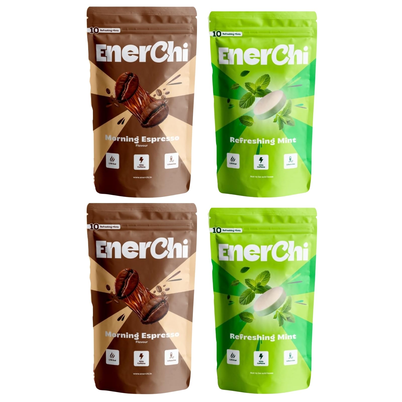Enerchi Energy Mints Combo | Refreshing Energy Mints Pack of 2 + Morning Espresso Mints Pack of 2 | Clean, Crash-Free Energy with Caffeine, L-Theanine & Herbal Extracts | Focus & Freshness-image-38