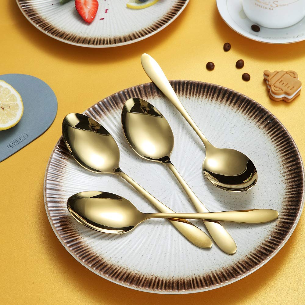 Set De 10 Ustensiles De Service En Inox Doré - Cuillères, Fourchettes, Louche Et Pince