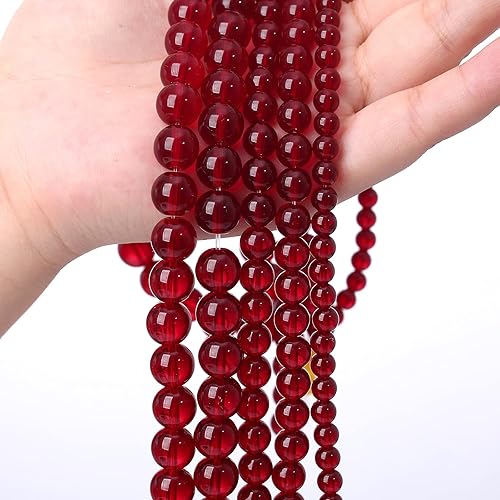 Miniatura 8 de Cuentas sueltas redondas de cristal rojo granate liso para hacer joyas, pulseras, collares, accesorios de 0.315 in, 51 unidades, hebra de 15