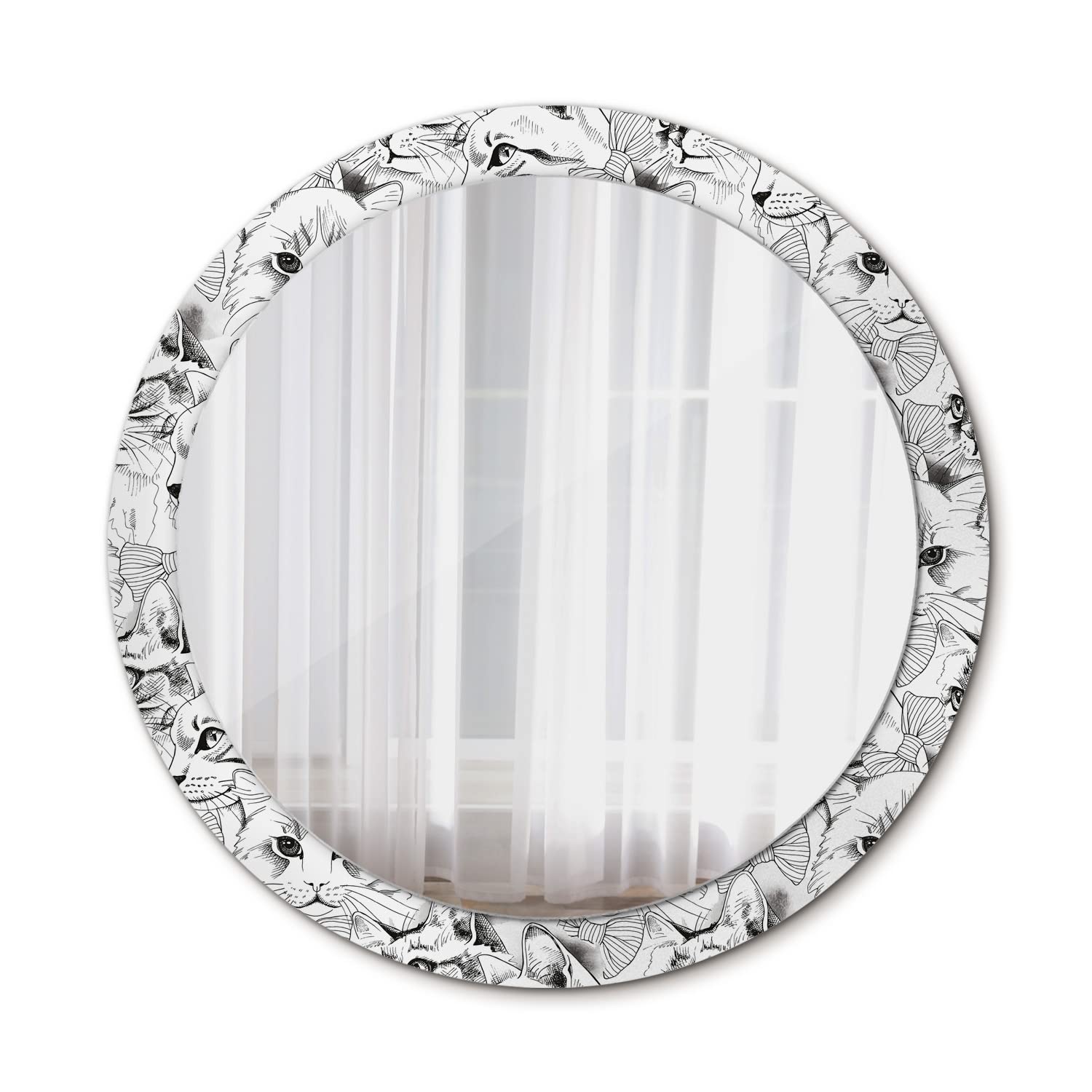 Miroir mural rond Ø90 cm Tulup avec motif de chats mignons pour salle de bains et maquillage