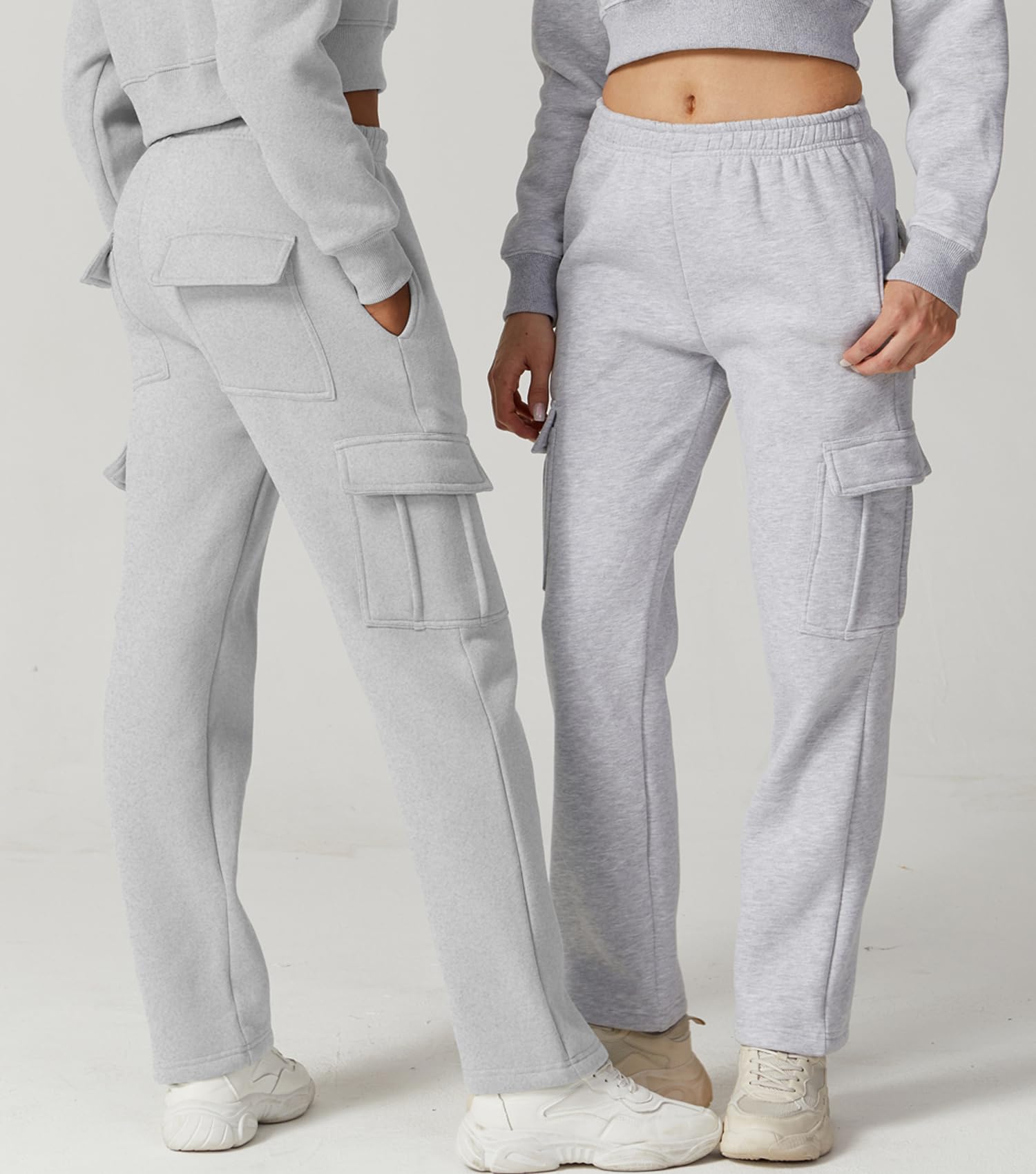 QINSEN Pantalones deportivos holgados de cintura media para mujer, pantalones largos de forro polar con bolsillos