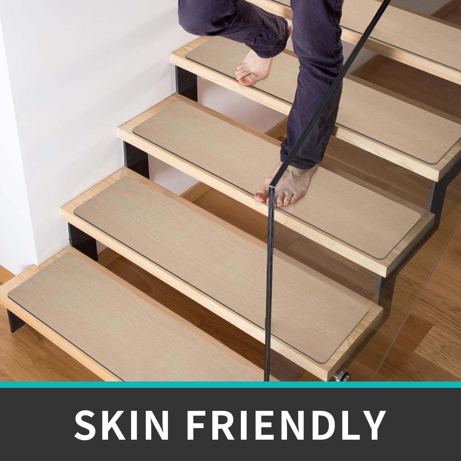 DEXI Stair Treads for Wooden Steps Indoor Stairs Runner Carpet Non Slip Staircase Step Rugs Rubber Stair Covers Mats, 8"x30" Set of 15, Beige