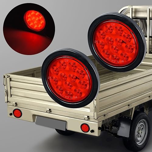 Miniatura 4 de AMOPA Luz trasera LED redonda de 4 pulgadas, 14 unidades, 12 luces LED rojas para frenos, luces de circulación con biseles de goma para camiones,