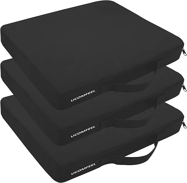 UCOMFEEL Portable Stadium Seat Cushions with Waterproof Oxford Cover, 16.6x13x2 inches, High Density Foam, Carrying Handle, Set of 3 (Black)