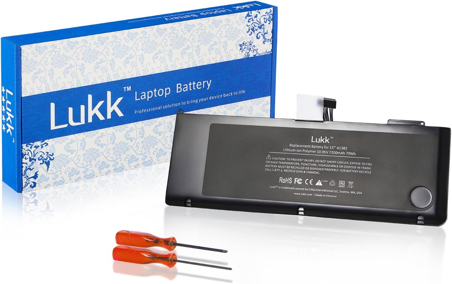 Lukk A1382 Laptop Battery for Apple A1286 [Early 2011, Late 2011, Mid 2012] Unibody MacBook Pro 15" - Fit MC721LL/A MC723LL/A MD318LL/A MD322LL/A MD103LL/A MD104LL/A + 18 Months Hassle-Free Warranty