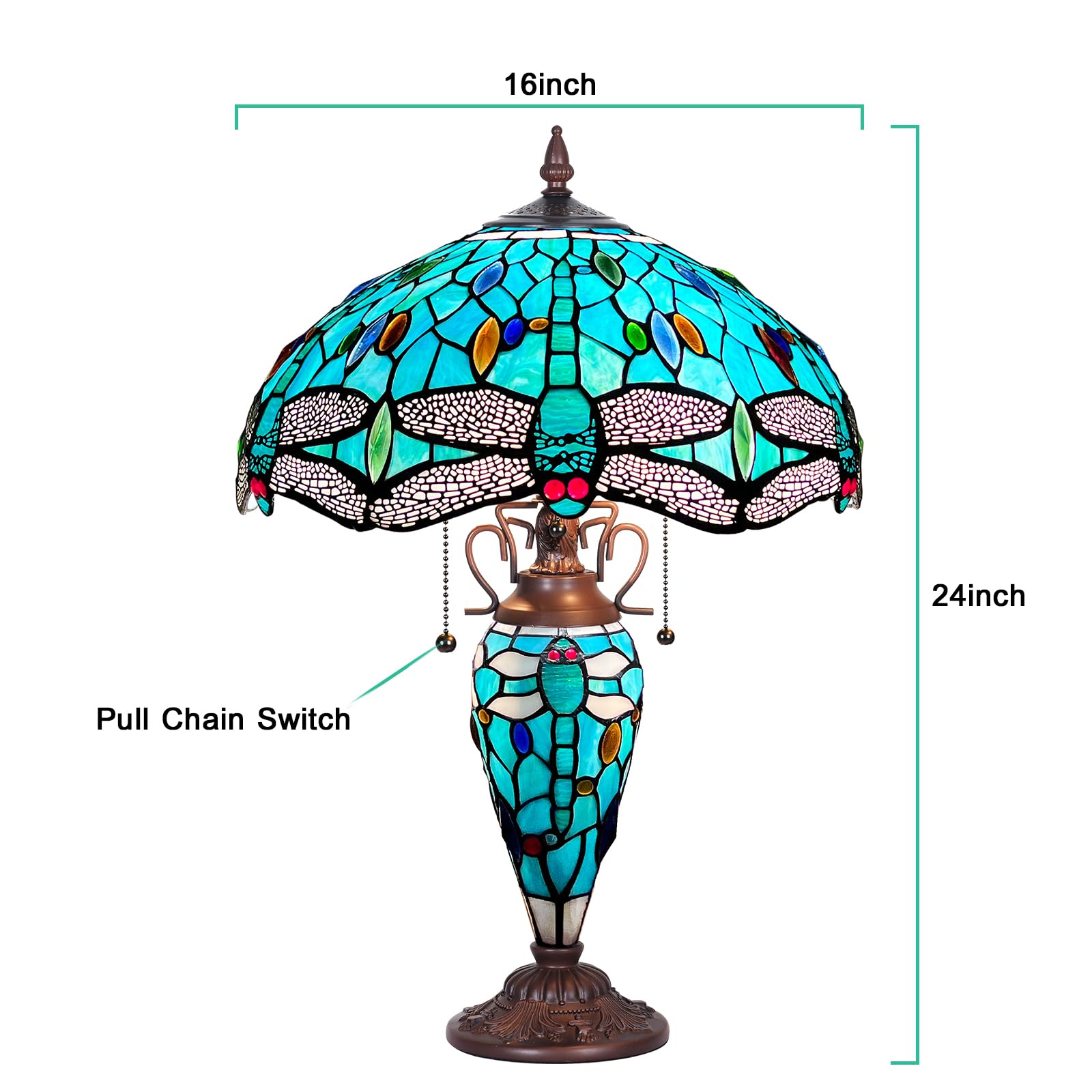 Capulina Tiffany Lamp Stained Glass Table Lamp 16X16X24 Inches Sea