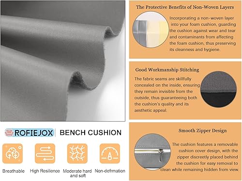 Miniatura 4 de ROFIEJOX Cojín de banco de 48 pulgadas, tela impermeable para arañazos de gato, textura de cuero, espuma de esponja de alta densidad 70D, grosor de