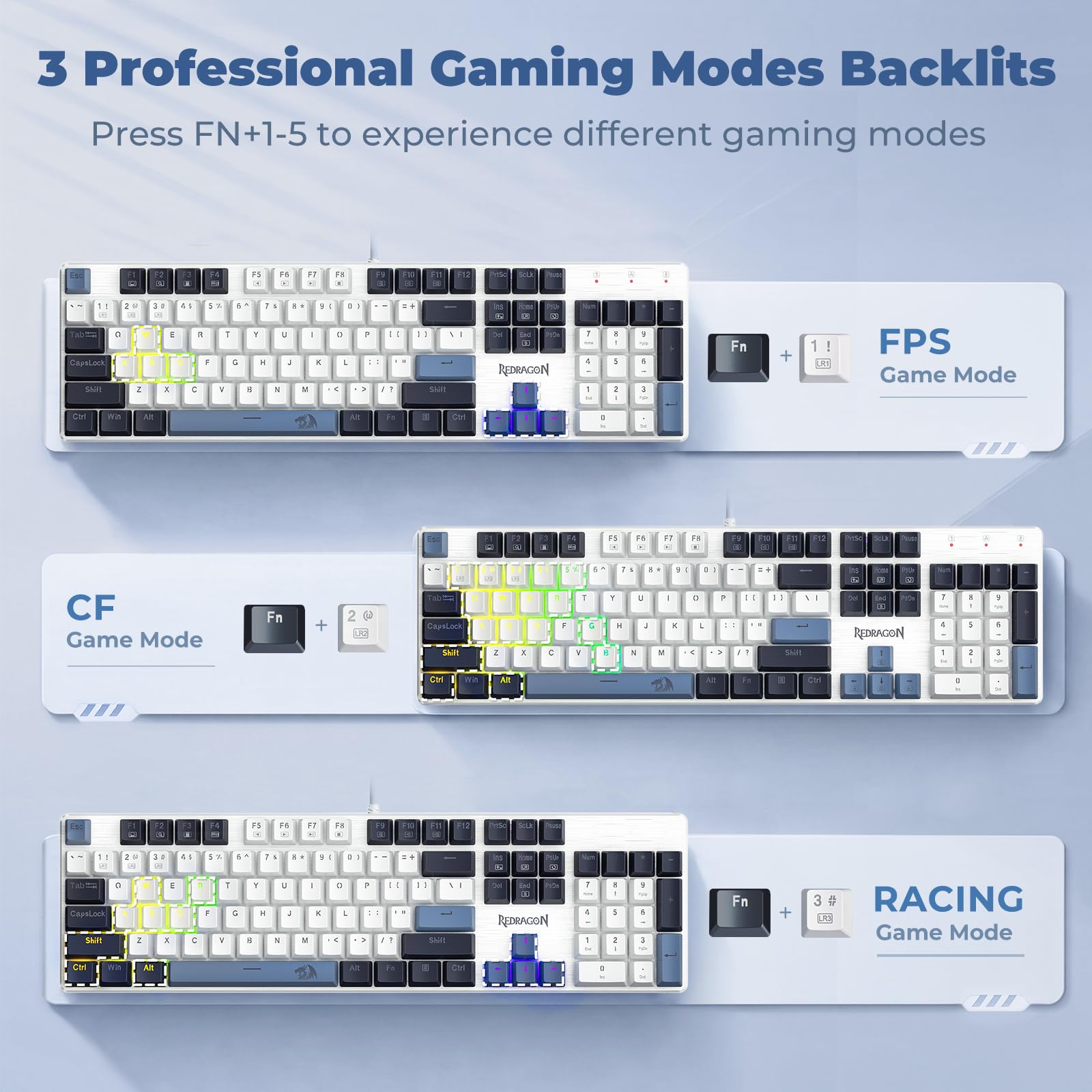 Redragon Teclado mecánico para juegos con cable, 11 modos retroiluminados programables, interruptor rojo intercambiable en caliente, antifantasma, teclas PBT de doble disparo, teclado iluminado para