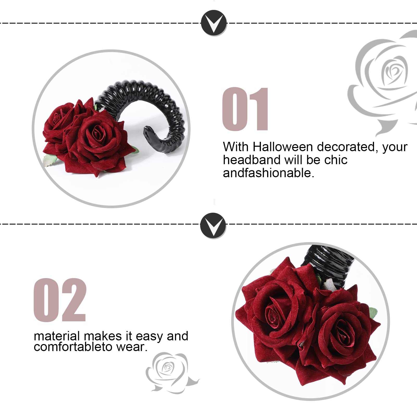 Fascia per capelli per Halloween con corno di pecora e rosa