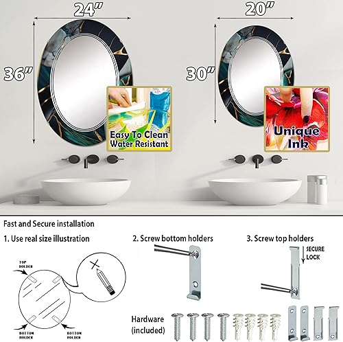 Miniatura 4 de Espejo de pared de mármol abstracto, Espejo moderno ovalado, Espejo de baño verde redondo, Espejo de tocador de mármol abstracto Geoda verde