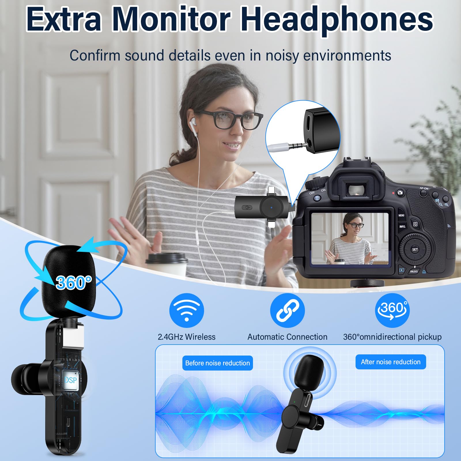 JMZOEY Microphone Cravate Sans Fil Pour IPhone/Android/appareil Photo/ordinateur Portable/iPad, 48 KHz 24