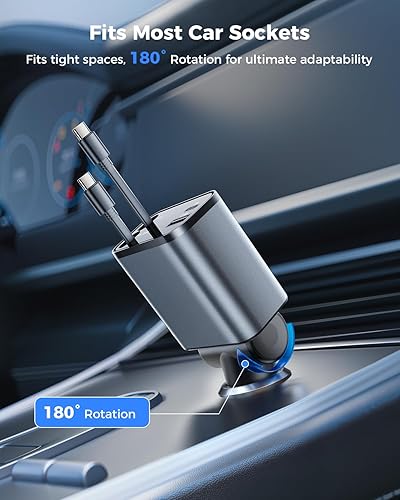 Miniatura 7 de Cargador de coche retráctil 4 en 1, cargador de teléfono rápido SUPERONE de 69 W con cable, USB C y adaptador de cargador de coche para iPhone,