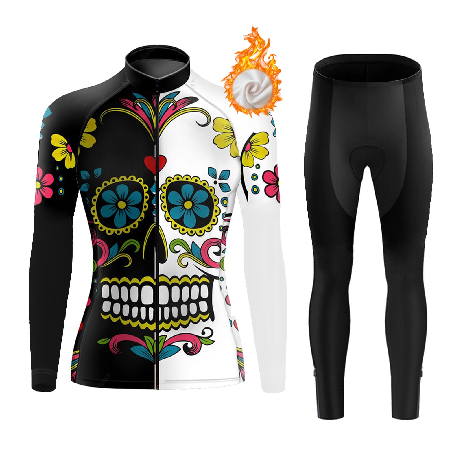 Conjunto Ropa Ciclismo Mujer Invierno Maillot Bici MTB Polar Térmico,Traje Ciclista Chaquetas Manga Larga y Pantalones con 19D Gel Acolchado,Completa Bicicleta Jerseys Ciclo Transpirable Secado Rápido