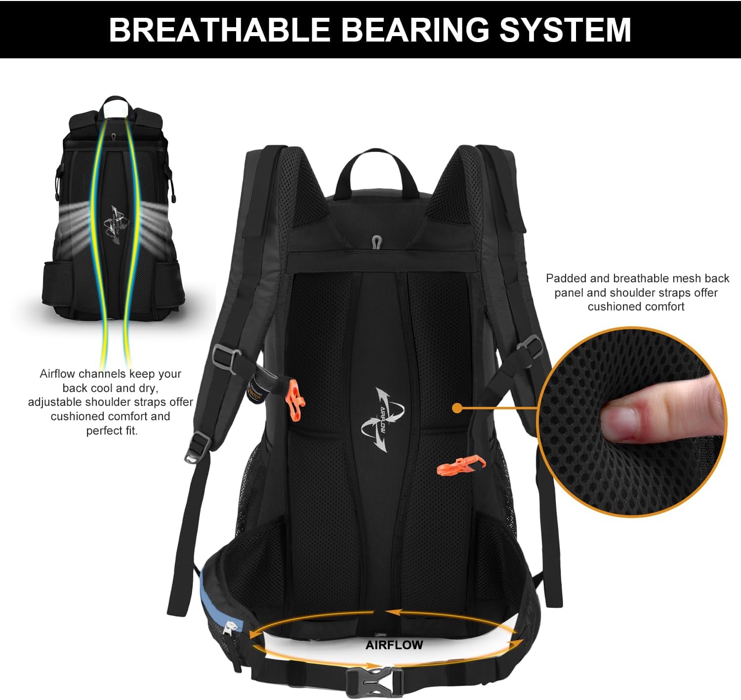 MOUNTAINTOP 40L Hiking Backpack with Rain Covers for Backpacking, Camping, Cycling and Traveling Black+blue 40L