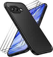 Case for Google Pixel 9A with 3 Pieces Tempered Glass Protection [Camera Protection] [Shockproof] Mobile Phone Case, Matte Translucent Back Anti-Fingerprint Protective Case, Black
