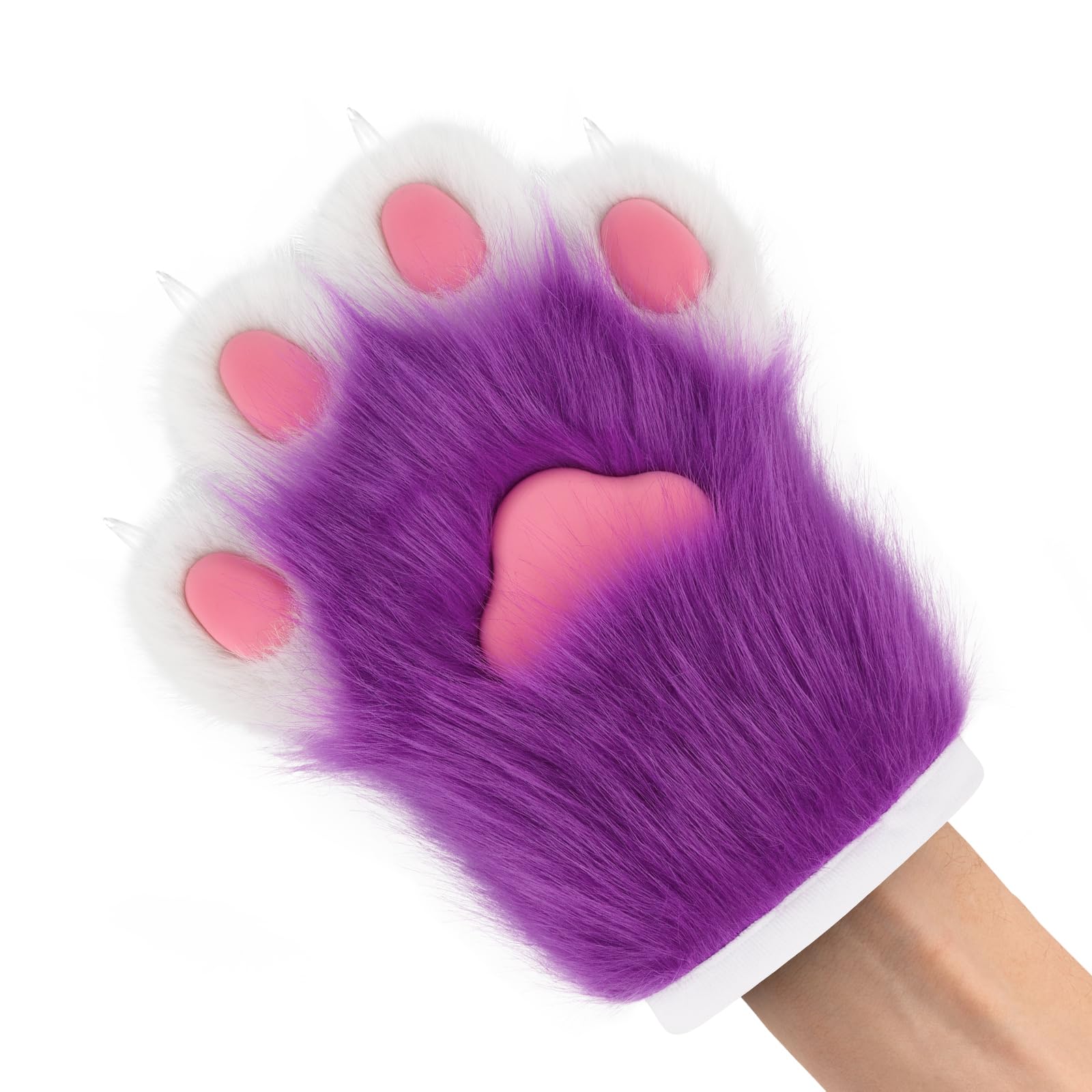 Faux Fur Plush Furry Cat Claw Gloves Fursuit Animal Fox Paws Mittens Halloween Cosplay Costume Accessories for Adult: Purple