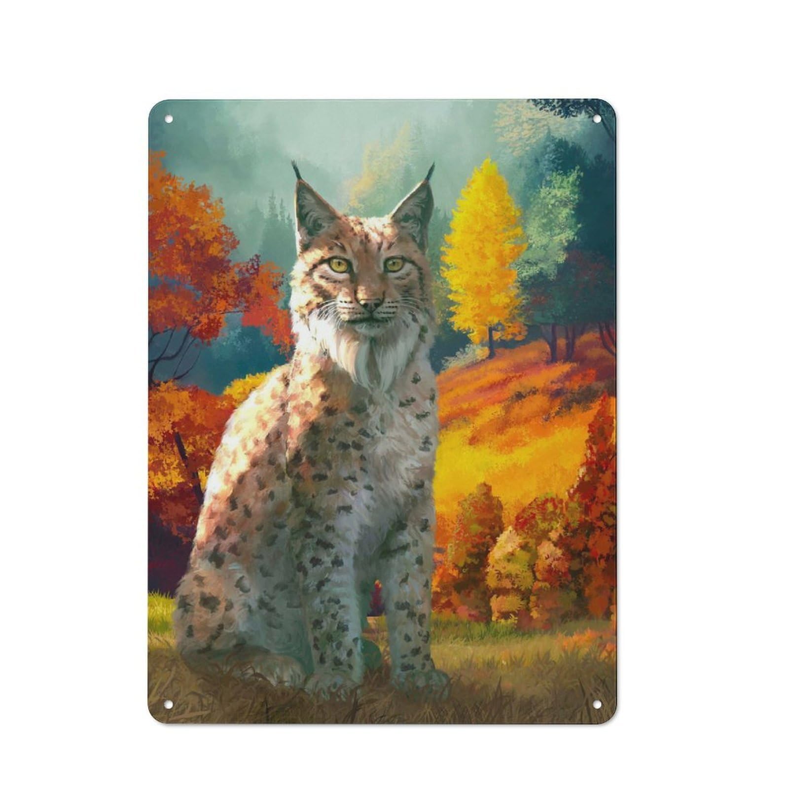 Junmoney Autumn Lynx Metal Wall Sign 40X30cm Featuring For Café Or Restaurant, For Vintage Wall Decor Fans, For Metal Sign Collectors