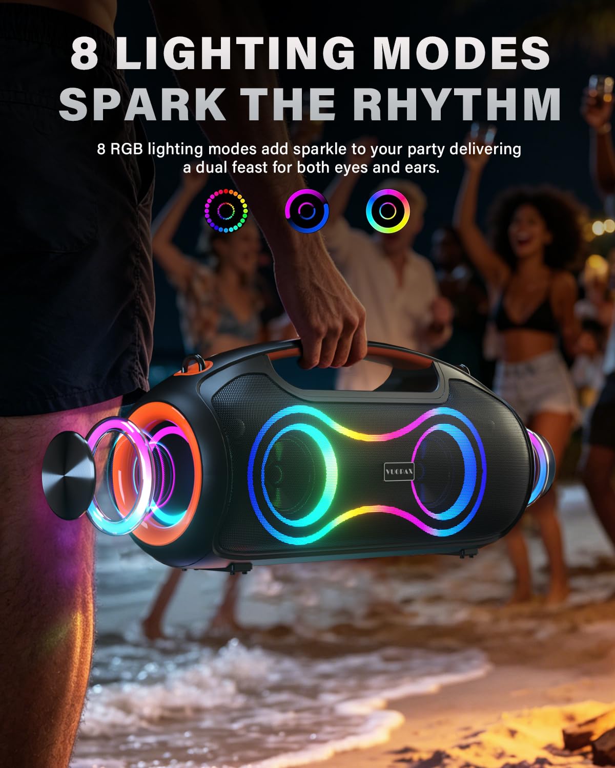 Cassa Bluetooth Potente Portatile (180W MAX),Altoparlante bluetooth Wireless configurazione 2*woofer 2*tweeter,Bluetooth 5.3,24H,IP65 Impermeabile,luci RGB,Bassi Profoni,DSP/ECHO/TF/USB
